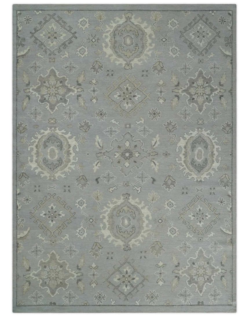 Antique Muted Silver Rug 8x11 Hand Knotted Turkish Silver, Beige and Brown Traditional Antique Persian Low Pile Area Rug