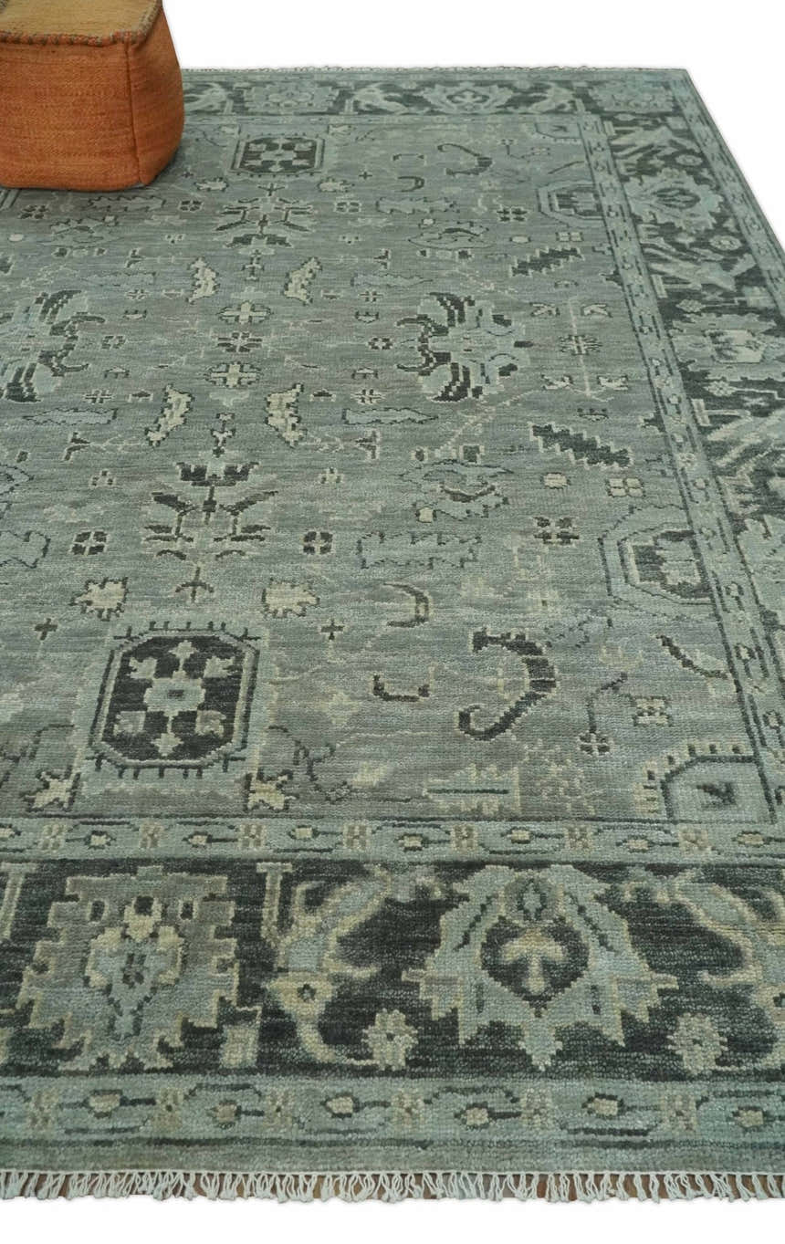Antique Oushak Silver and Charcoal Multi size Wool Area Rug