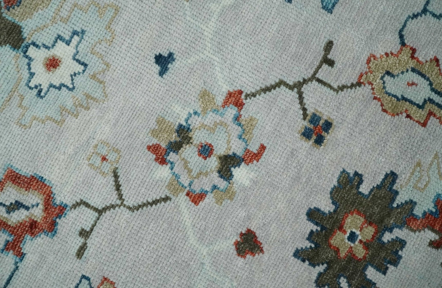 Ivory and Blue Vibrant Colorful Hand knotted Traditional Oushak Multi Size wool Area Rug