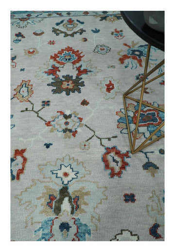 Ivory and Blue Vibrant Colorful Hand knotted Traditional Oushak Multi Size wool Area Rug