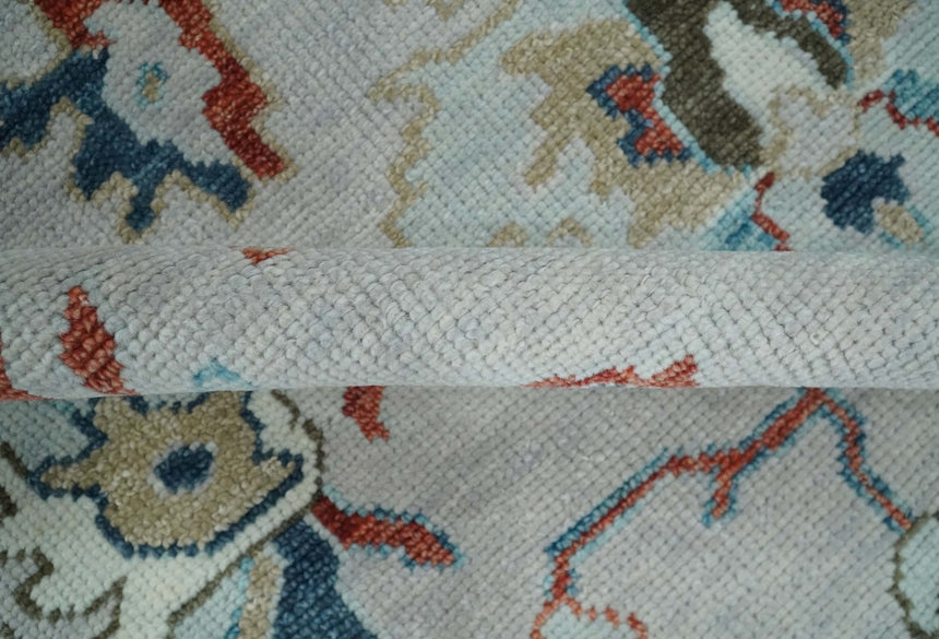 Ivory and Blue Vibrant Colorful Hand knotted Traditional Oushak Multi Size wool Area Rug