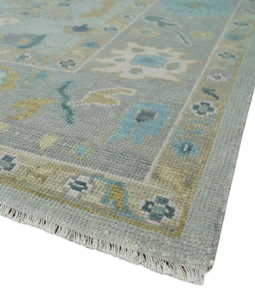 Antique Silver and Gold Vibrant Colorful Hand knotted Oushak wool Area Rug