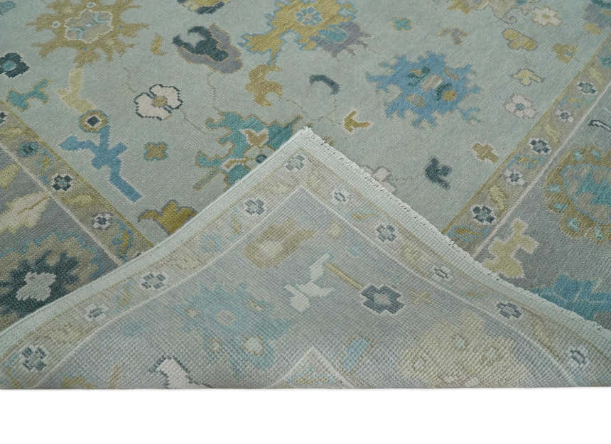 Antique Silver and Gold Vibrant Colorful Hand knotted Oushak wool Area Rug