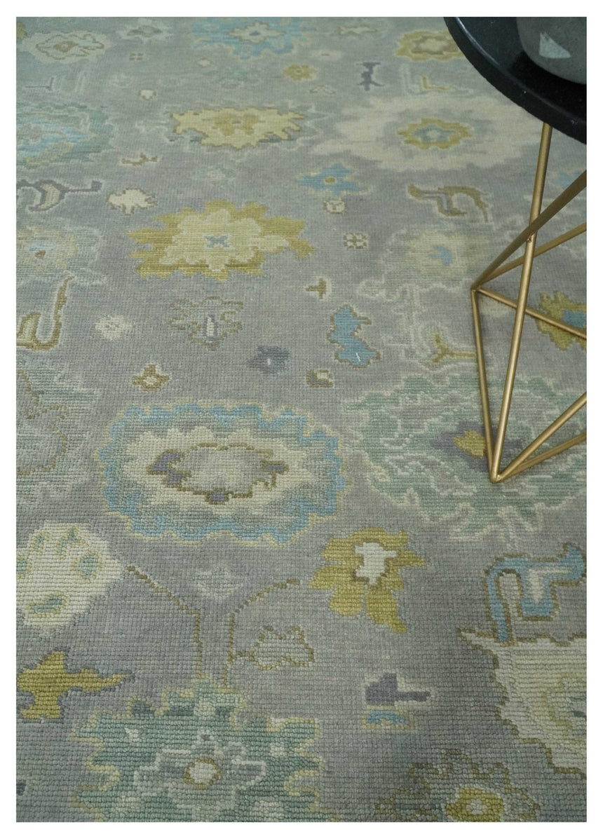Antique Silver Hand Knotted Oushak Wool Area Rug