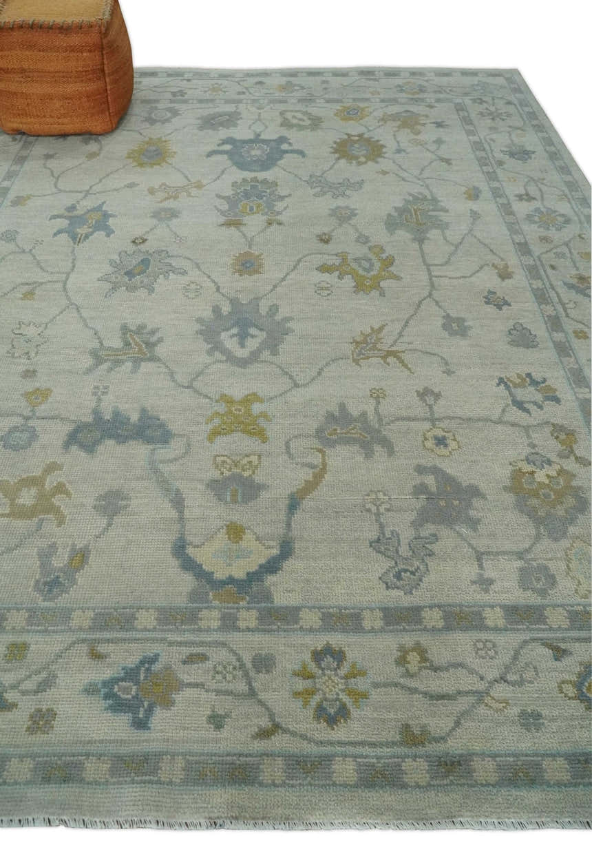 Antique Silver Hand knotted Traditional Multi Size Oushak Wool area Rug