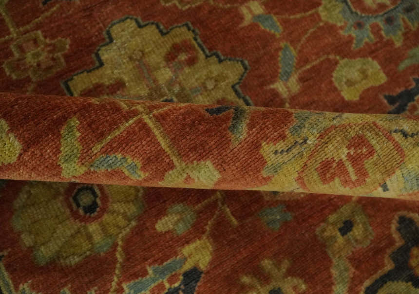 Antique Style 8x10 Rust, Black and Gold Hand Knotted Traditional Turkish Serapi Wool Area Rug