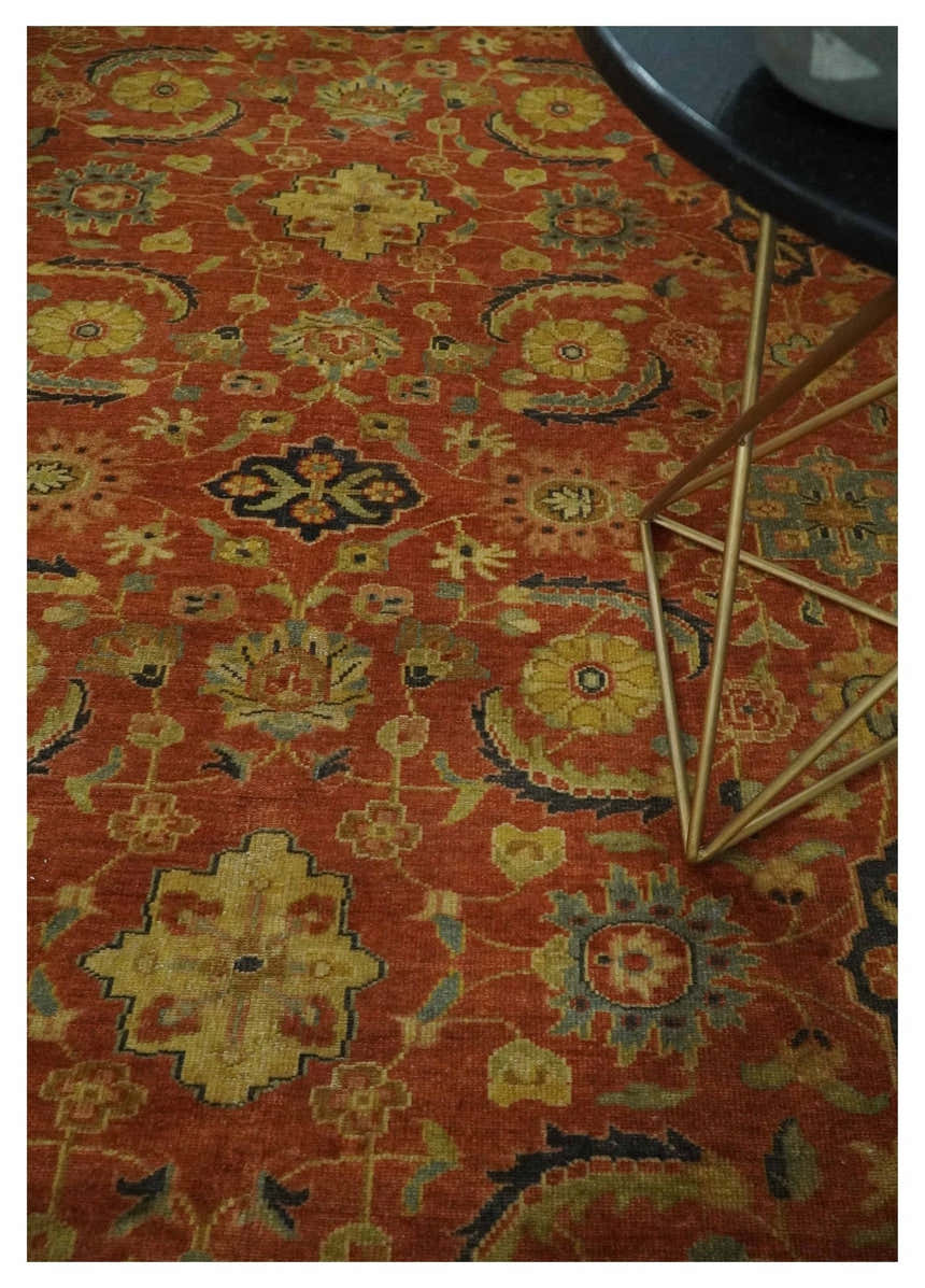 Antique Style 8x10 Rust, Black and Gold Hand Knotted Traditional Turkish Serapi Wool Area Rug