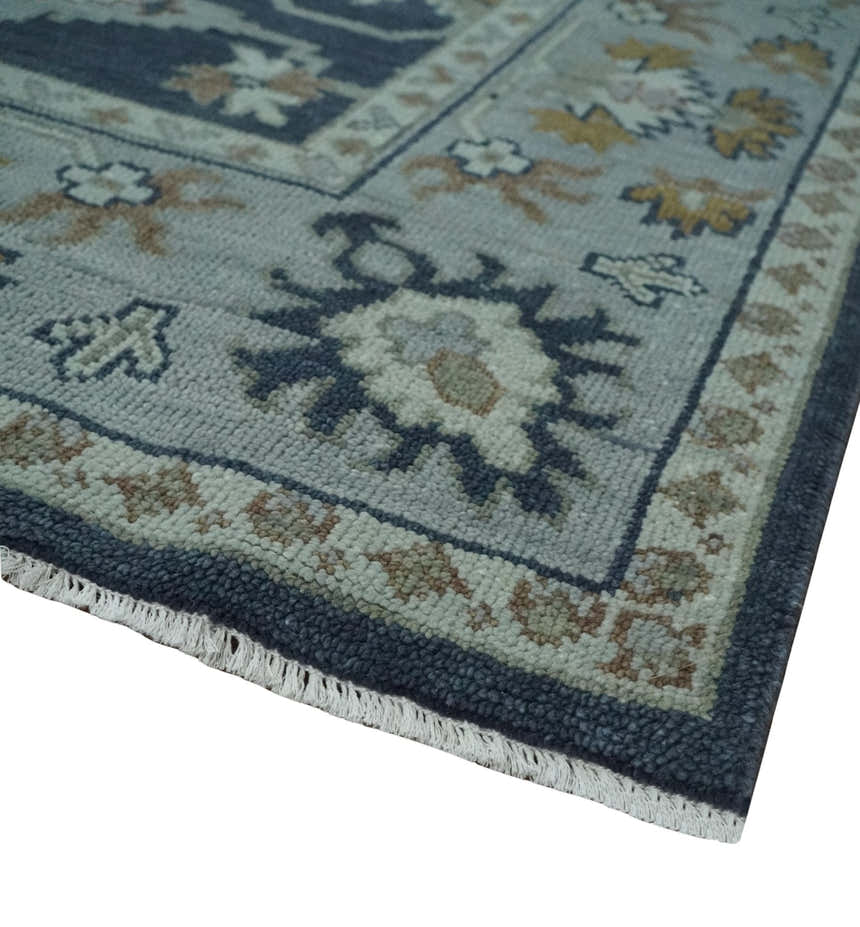 Antique style Blue and Silver Traditional Multi Size Hand Knotted Oushak Wool Rug
