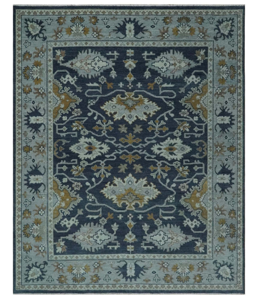 Antique style Blue and Silver Traditional Multi Size Hand Knotted Oushak Wool Rug