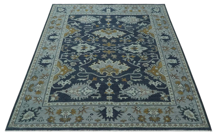 Antique style Blue and Silver Traditional Multi Size Hand Knotted Oushak Wool Rug