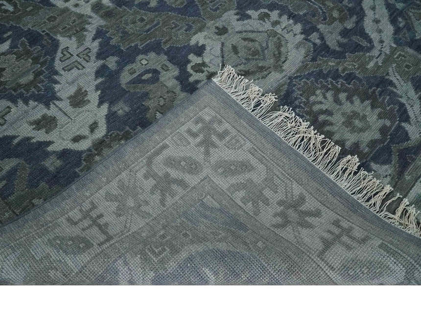Antique style Blue, Charcoal and Silver Hand Knotted dragon Oushak Wool Area Rug