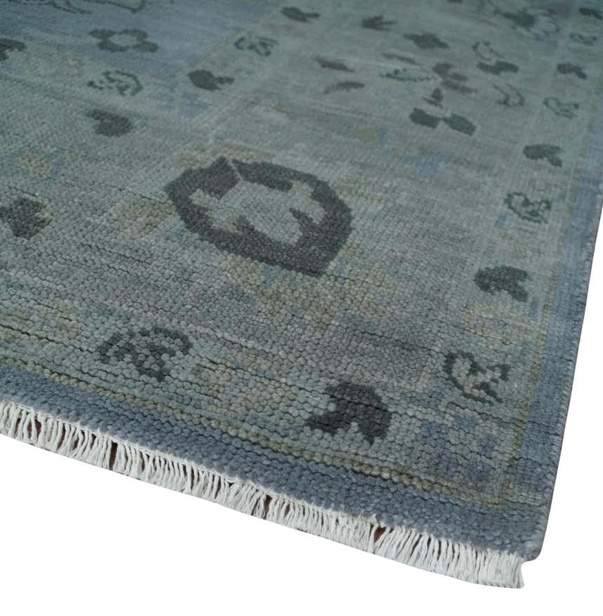 Antique style Blue, Silver and Charcoal Hand Knotted Oushak Wool Area Rug