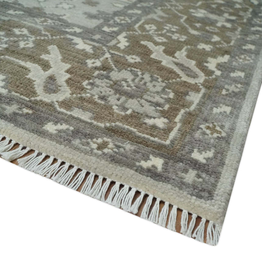 Antique Style Custom Made Traditional Silver and Brown Oriental Oushak Wool Area Rug
