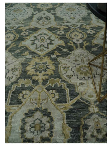Antique style Gray, Ivory and Olive Hand knotted Traditional Oushak wool Area Rug