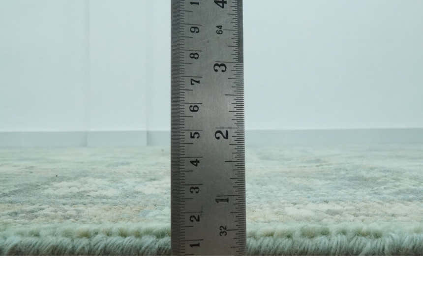 Custom Made Hand Knotted Green and Taupe Traditional wool rug