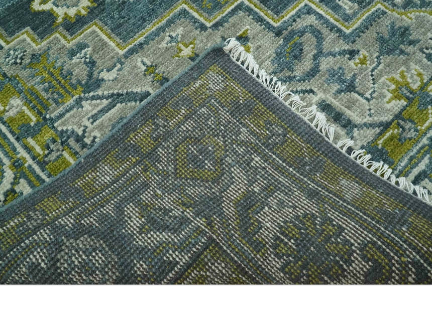 Antique Style Hand Knotted Teal, Gray and Green Traditional multi Size wool rug