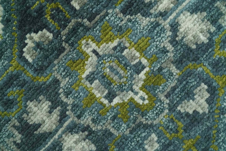 Antique Style Hand Knotted Teal, Gray and Green Traditional multi Size wool rug