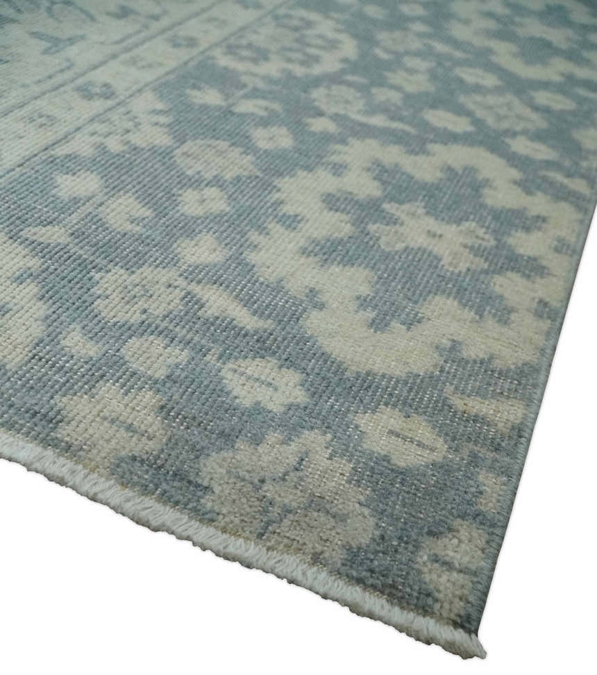 Antique Style Ivory and Charcoal Hand Knotted Traditional Oushak 2x4 wool Bedside Rug