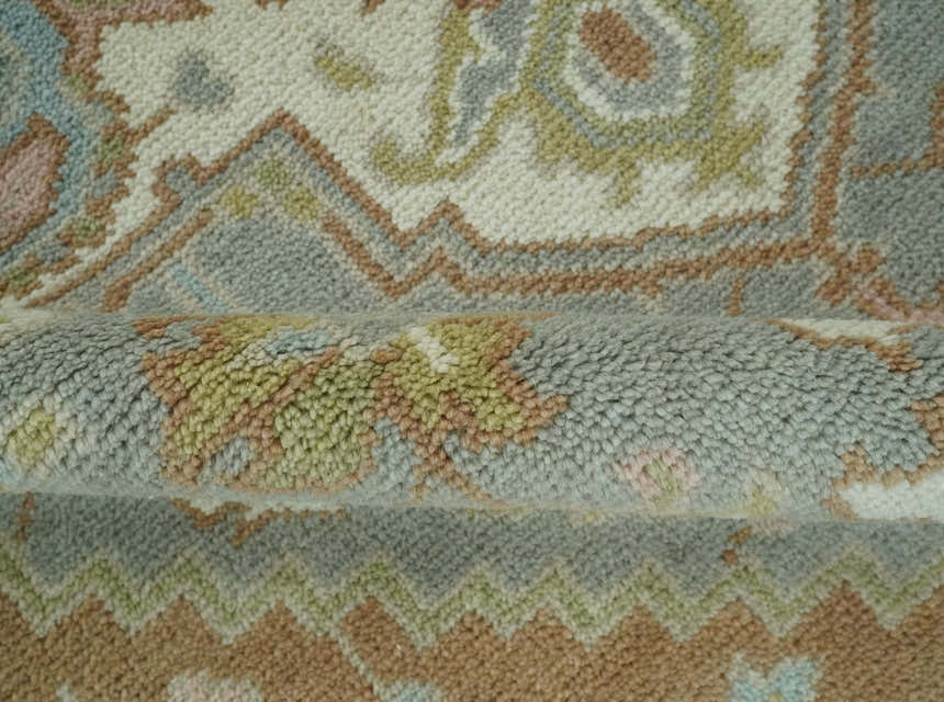 Antique Style Traditional Heriz Gray, Ivory, Peach and Olive Hand Knotted Multi Size wool Area Rug