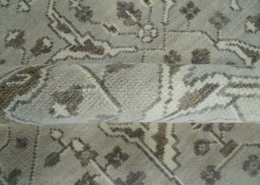 Antique Style Traditional Silver and Olive Oriental Oushak 8x10 wool Area Rug