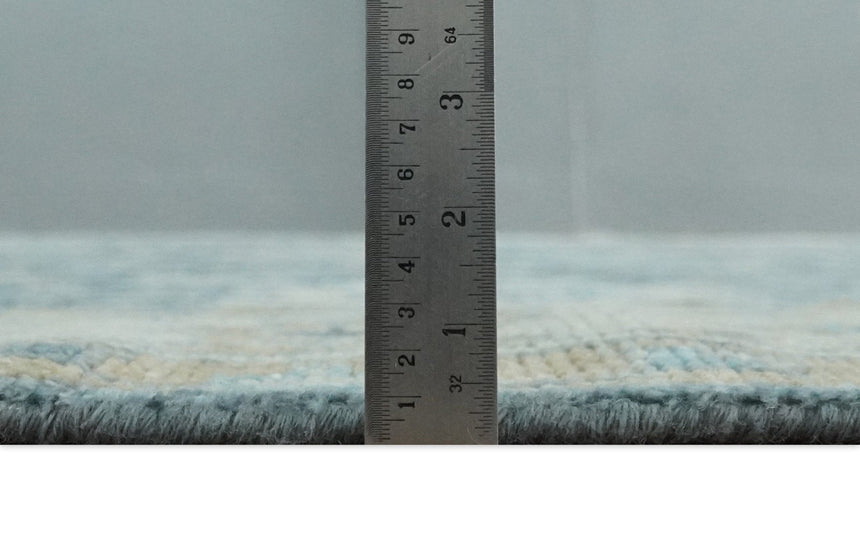 Antique Teal Blue Custom Made Hand Knotted Oriental Oushak Ivory and Beige Wool Area Rug