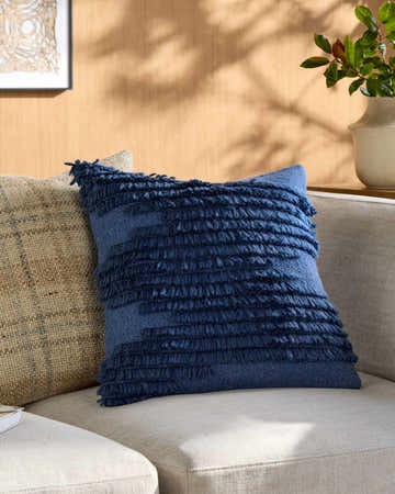 Navy Blue Modern Accent Pillow with cotton details for sofa bed or accent chair
