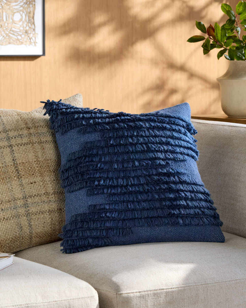 Navy Blue Modern Accent Pillow with cotton details for sofa bed or accent chair