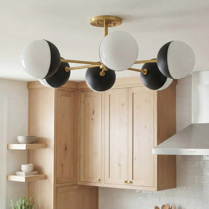 Tan Traditional Pendant Light with glass details for kitchen islands or dining areas
