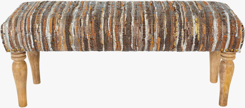 Bustos Leather Striped Wooden Base Bench - Clearance