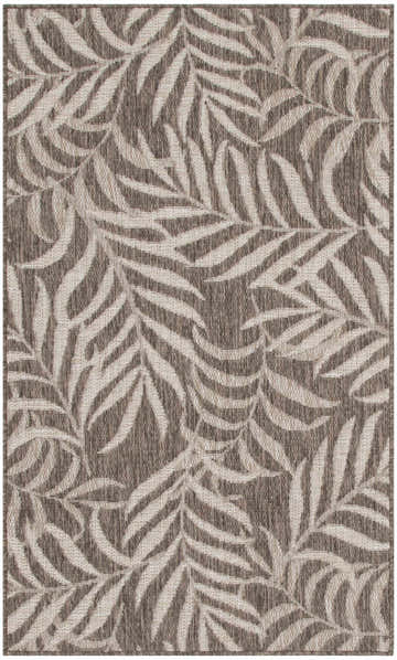 Close-up of Nourison Garden Oasis Mocha Tropical Area Rug featuring a light brown leaf pattern.