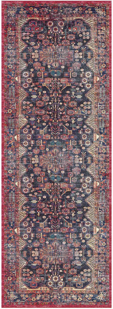 Detailed Nourison Fulton Red Vintage Indoor Area Rug runner with distressed floral and geometric pattern.