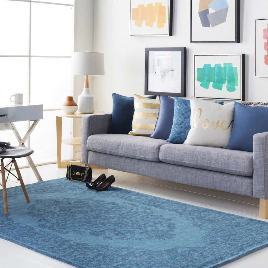 Victor Dark Blue Square Throw Pillow