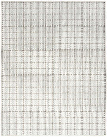 Close-up of the Nourison Ivory Modern Indoor Washable Area Rug, featuring a woven chestnut grid pattern on an ivory base.