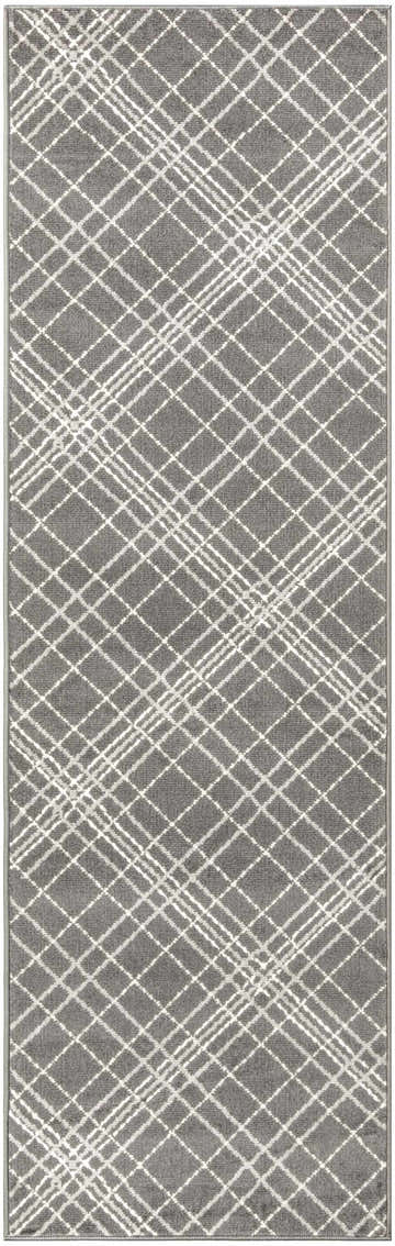 Close-up of Nourison Jubilant Grey Farmhouse Indoor Area Rug with a white geometric diamond pattern.