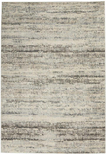 Close-up of Calvin Klein Etched Ivory Beige rug. Contemporary style with chestnut horizontal lines and subtle texture.