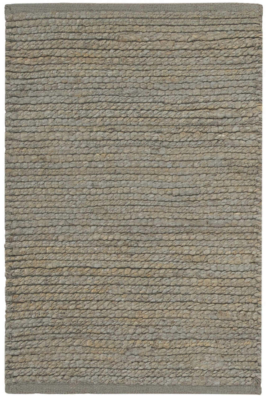 Close-up of the handmade Nourison Natural Jute Sage rug. Farmhouse style with muted sage and charcoal tones, textured weave.