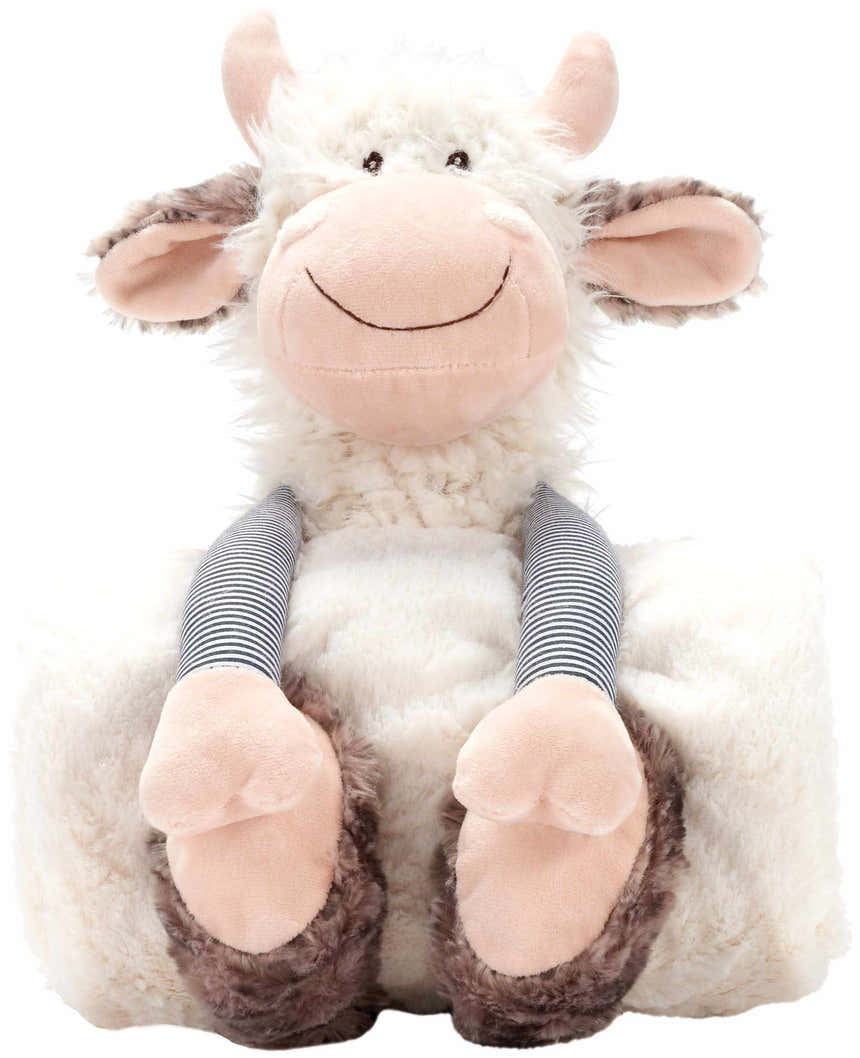 Mina Victory Plush Lines Cow Plush W/Blanket Ivory Indoor - Clearance