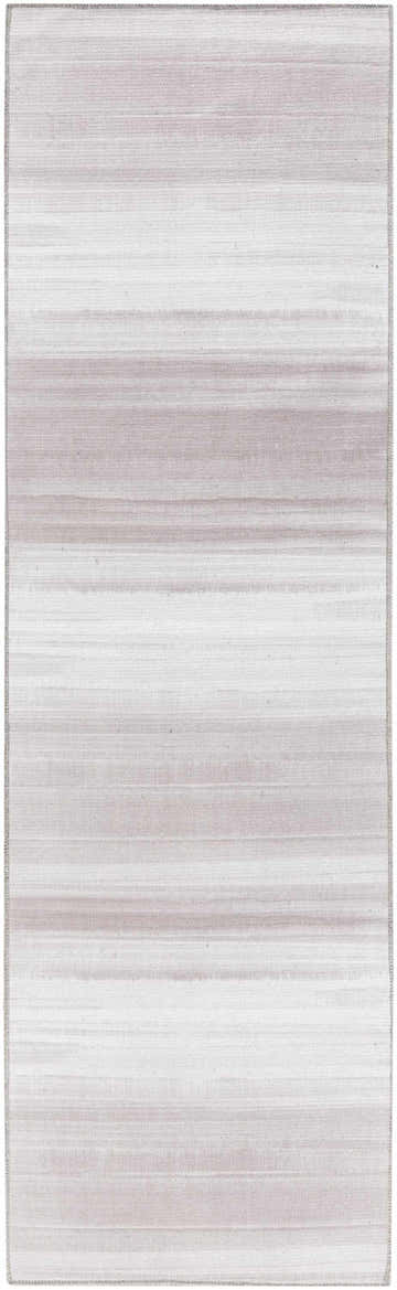 Close-up of Calvin Klein Launder Ivory rug. Modern design with horizontal stripes in ivory and chestnut tones. Washable.