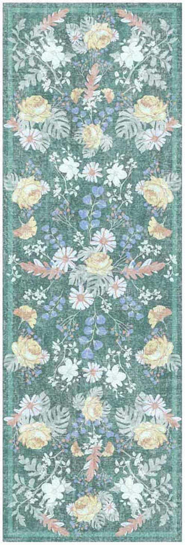 Nourison Botanical Green Multicolor Farmhouse Rug with floral pattern and soft texture.