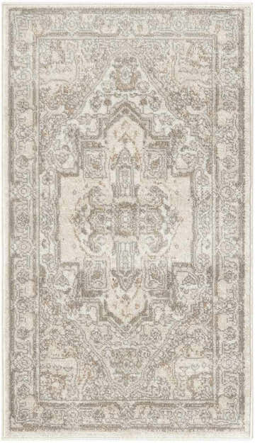 Close-up of the Nourison Quarry Beige Vintage Indoor Area Rug, showcasing its detailed vintage pattern and soft beige tones.