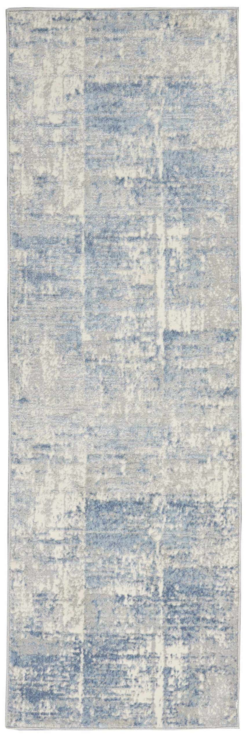 Close-up of Nourison Solace Ivory Grey Blue rug, featuring a modern, abstract design and high pile texture.
