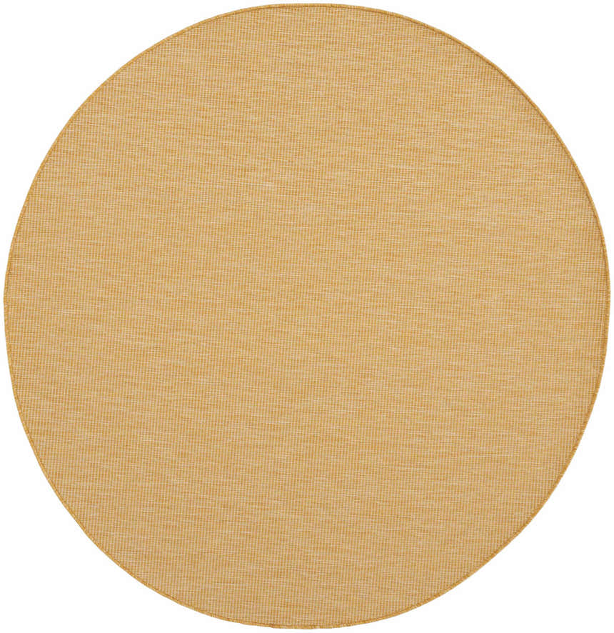 Close-up of the round Nourison Positano Yellow rug with a woven texture and subtle pattern.