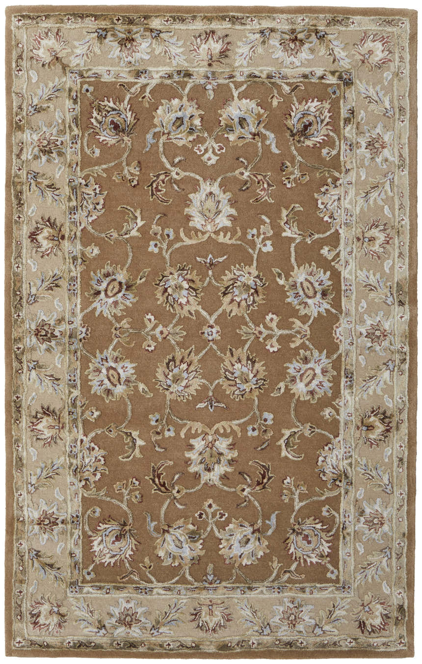 Detailed floral pattern of the Feizy Prescott Tan/Ivory area rug. Traditional botanical design. Design-Rectangle
