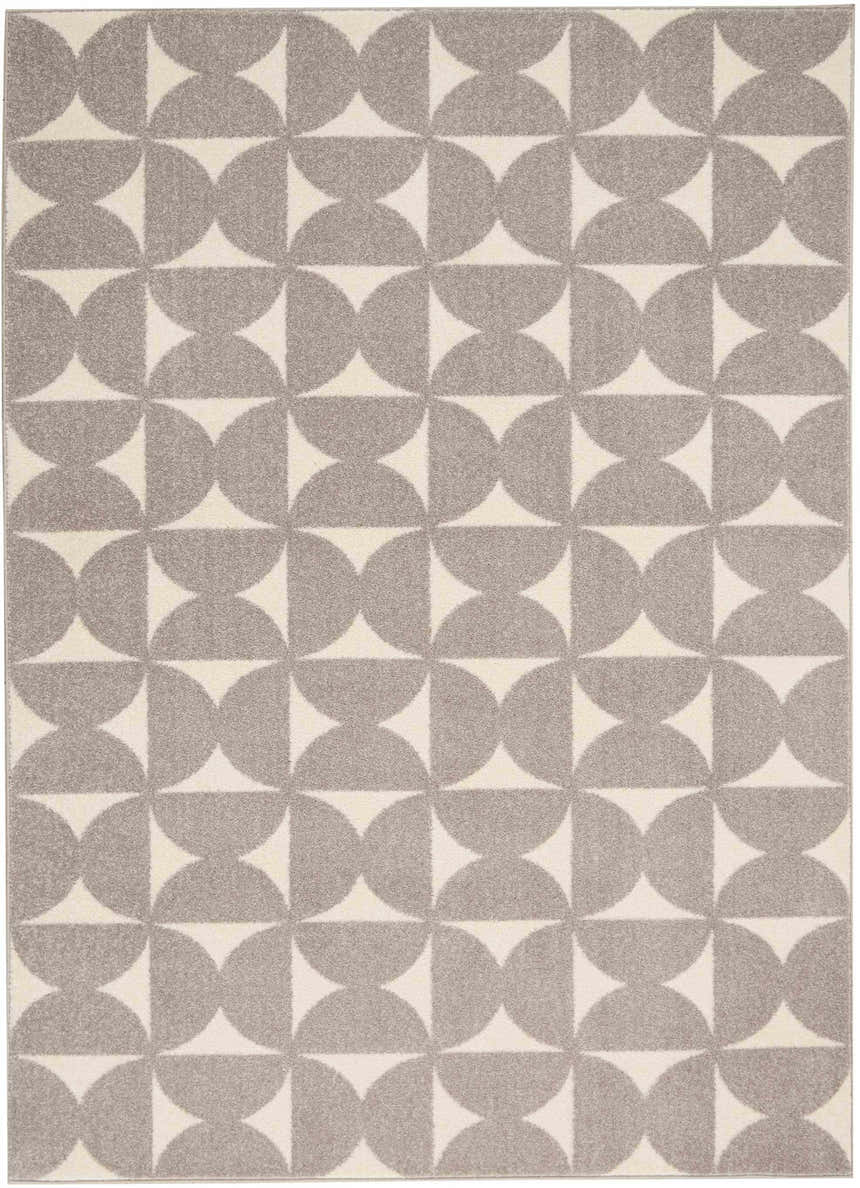 Close-up of the Nourison Harper Grey Colorful Area Rug featuring a geometric half-circle pattern.