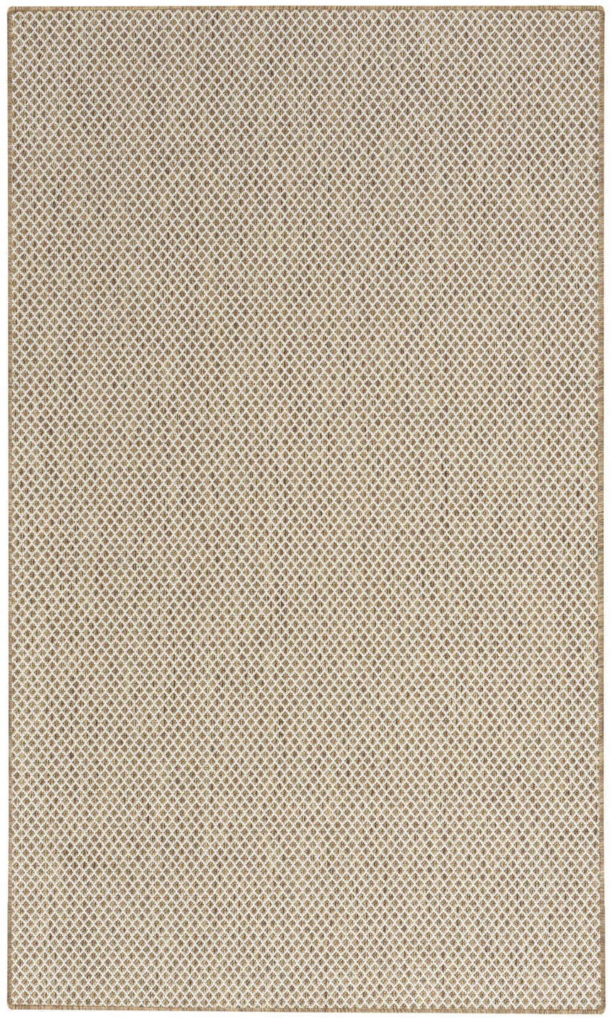 Close-up of the Nourison Courtyard Jute Ivory rug, featuring a diamond pattern in chestnut and ivory hues.