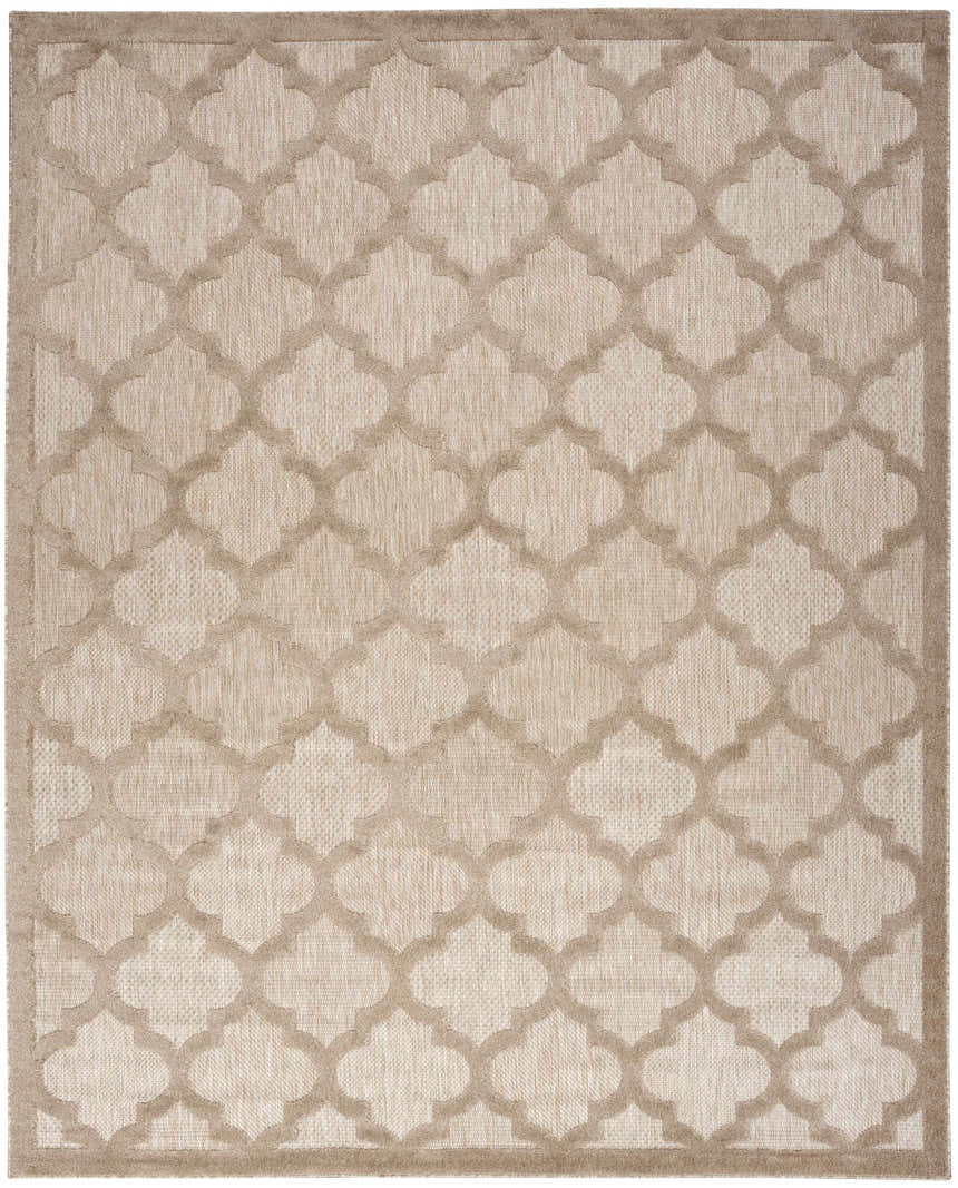 Close-up of Nourison Easy Care Natural Beige Modern Area Rug featuring a neutral quatrefoil pattern.