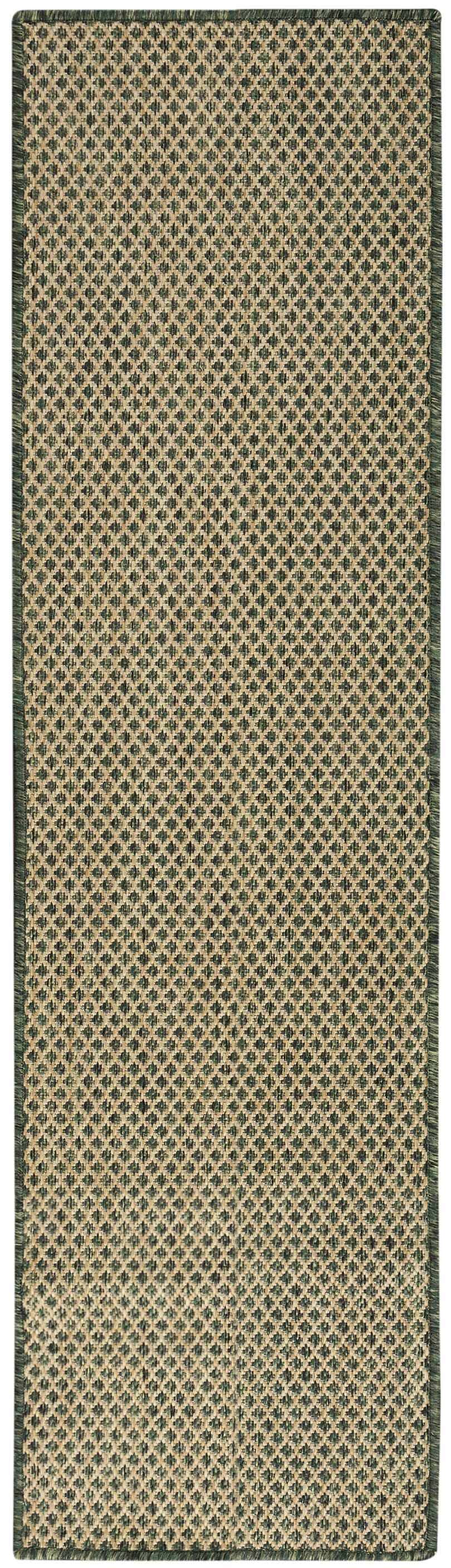 Close-up of the Nourison Courtyard Green Modern Area Rug, showing its diamond pattern and textured weave.