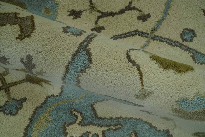 Beige and Aqua Hand Knotted 6x9 Traditional Oriental Oushak wool area rug