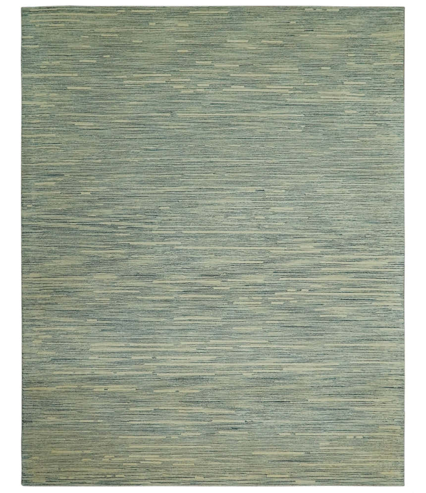 Beige and Teal Modern stripes Design Hand Tufted Multi Size wool area rug