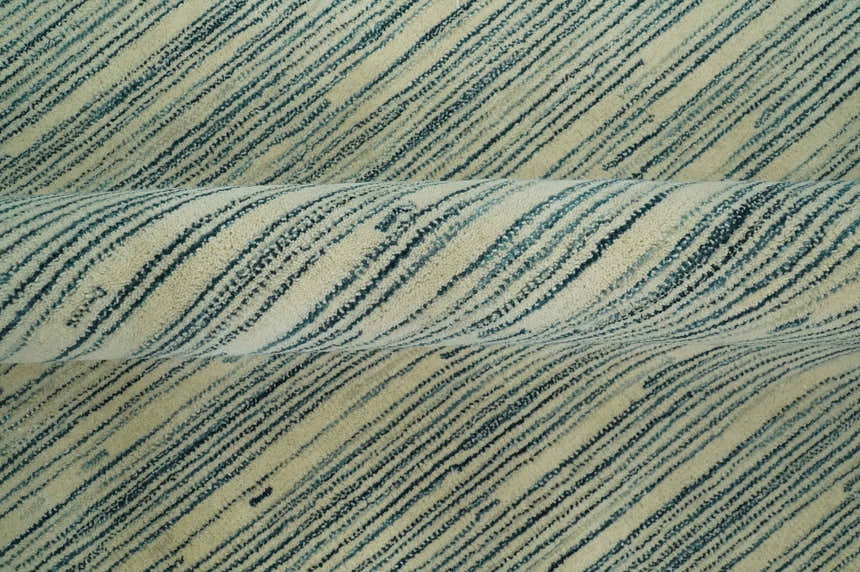 Beige and Teal Modern stripes Design Hand Tufted Multi Size wool area rug